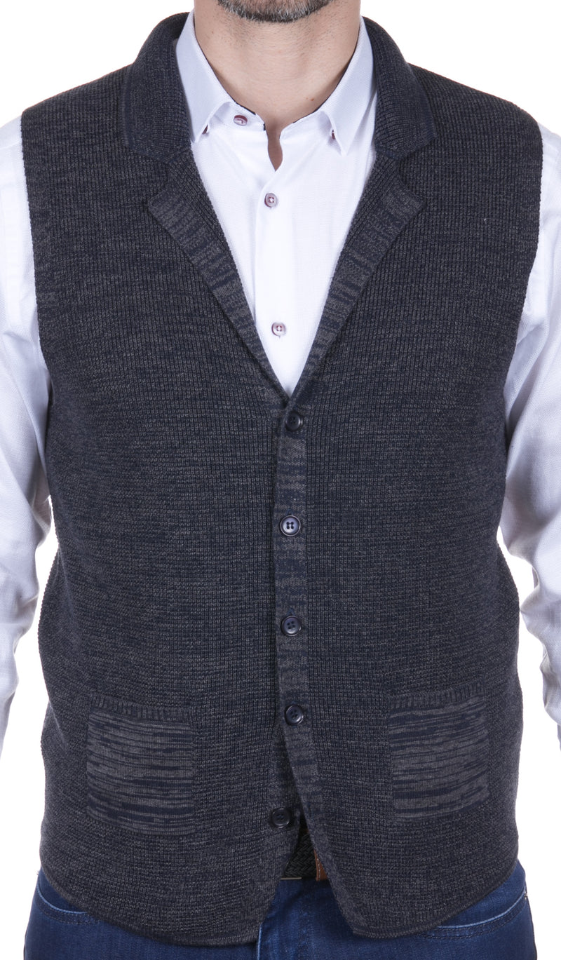 Navy & Dark Grey Melange Weave Vest