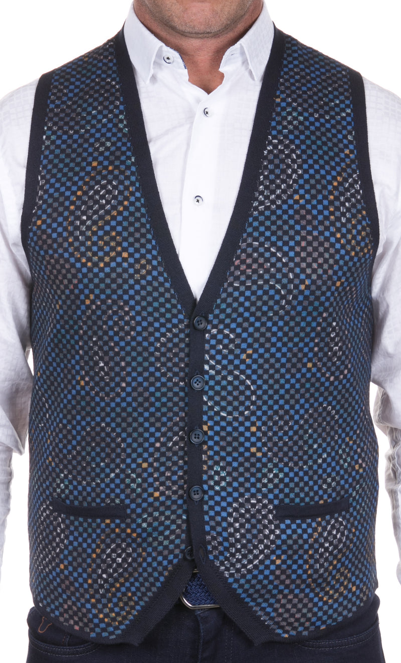Navy with Paisley Print Knit Vest