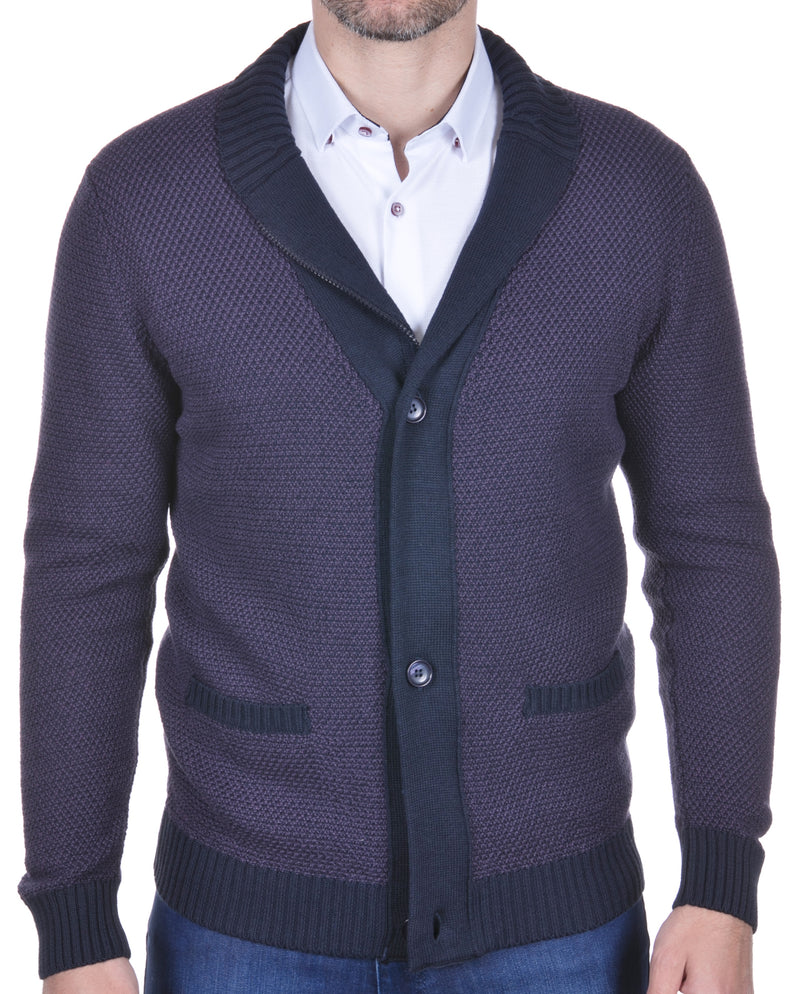 Purple & Navy, Button and Zip Knit
