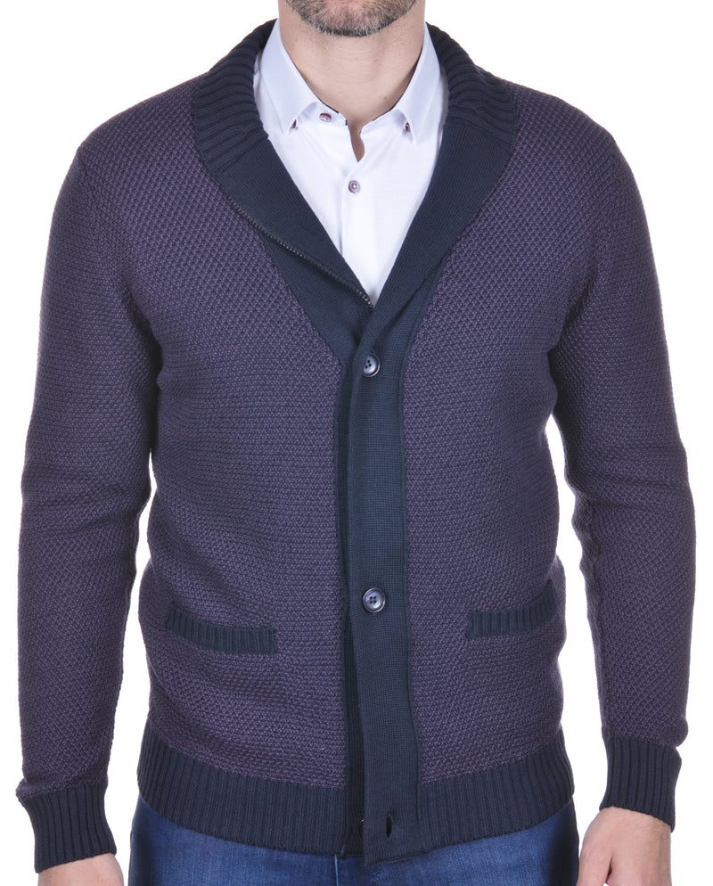 Purple & Navy, Button and Zip Knit