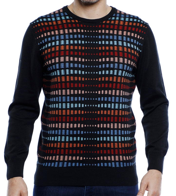 Black Crewneck with Multi Color Design