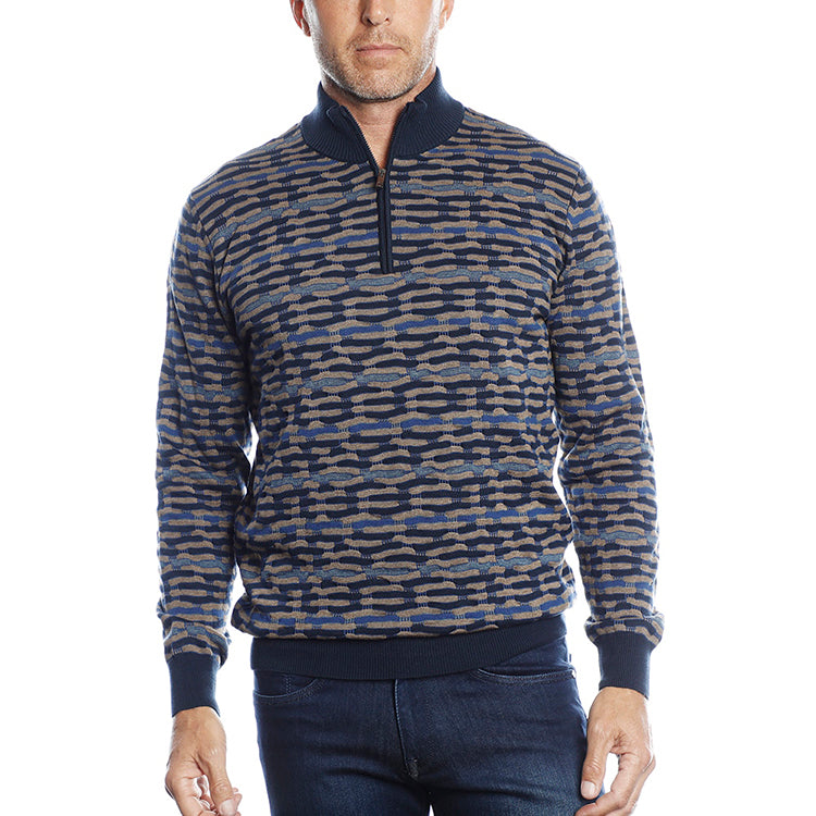 Navy, Blue and Tan with Geometric Shapes, 3/4 Zip