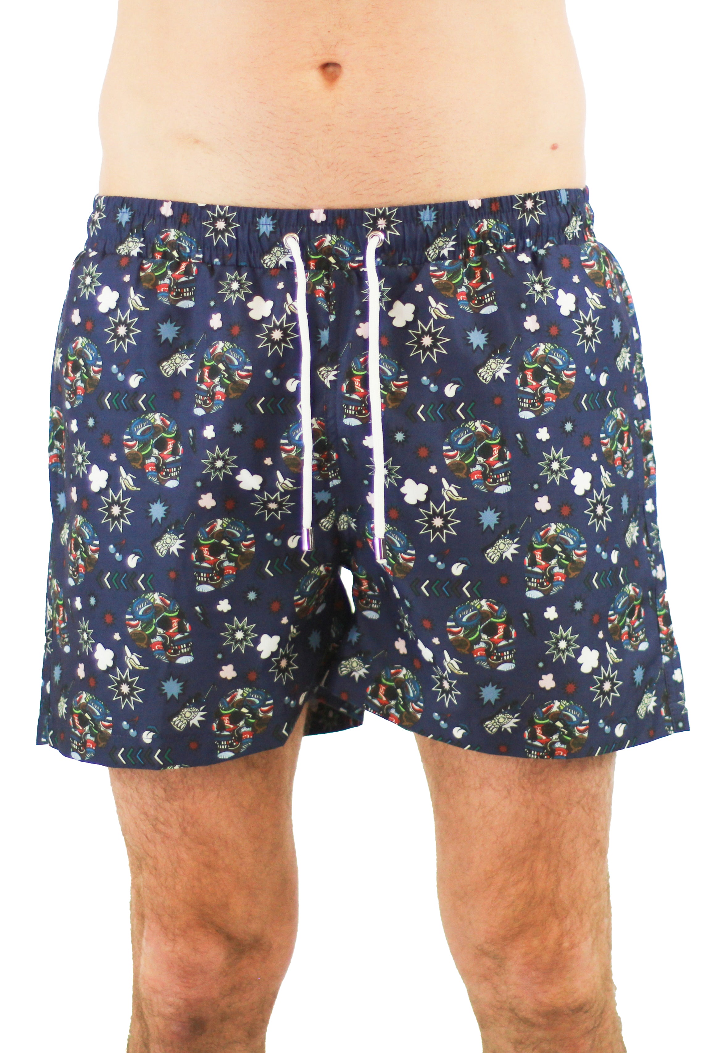 Navy with Multicolor Skulls