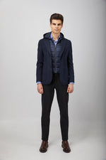 Navy Puffer Hood Sport Coat