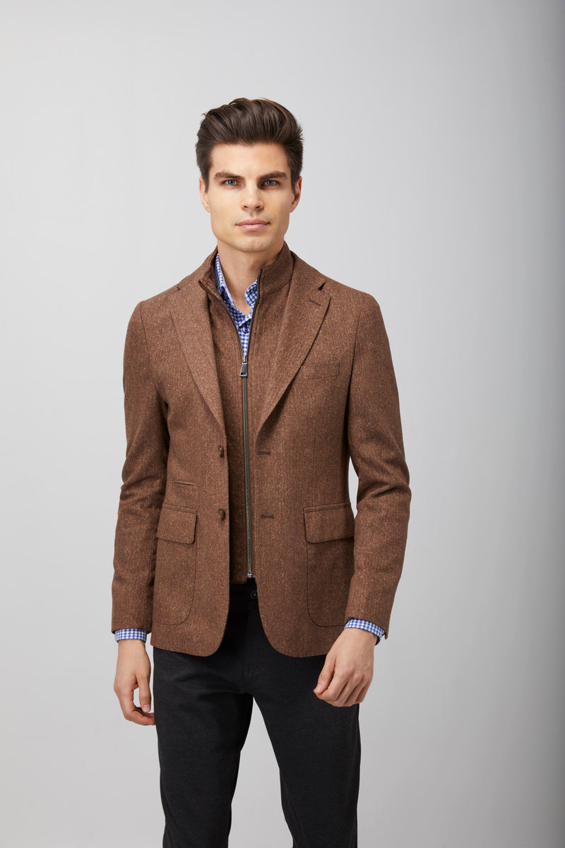 Herringbone Speckled Zip Up Sport Coat