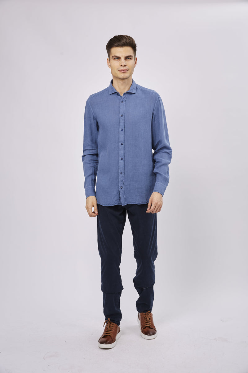 SS23 Leo Steel Blue Linen Shirt