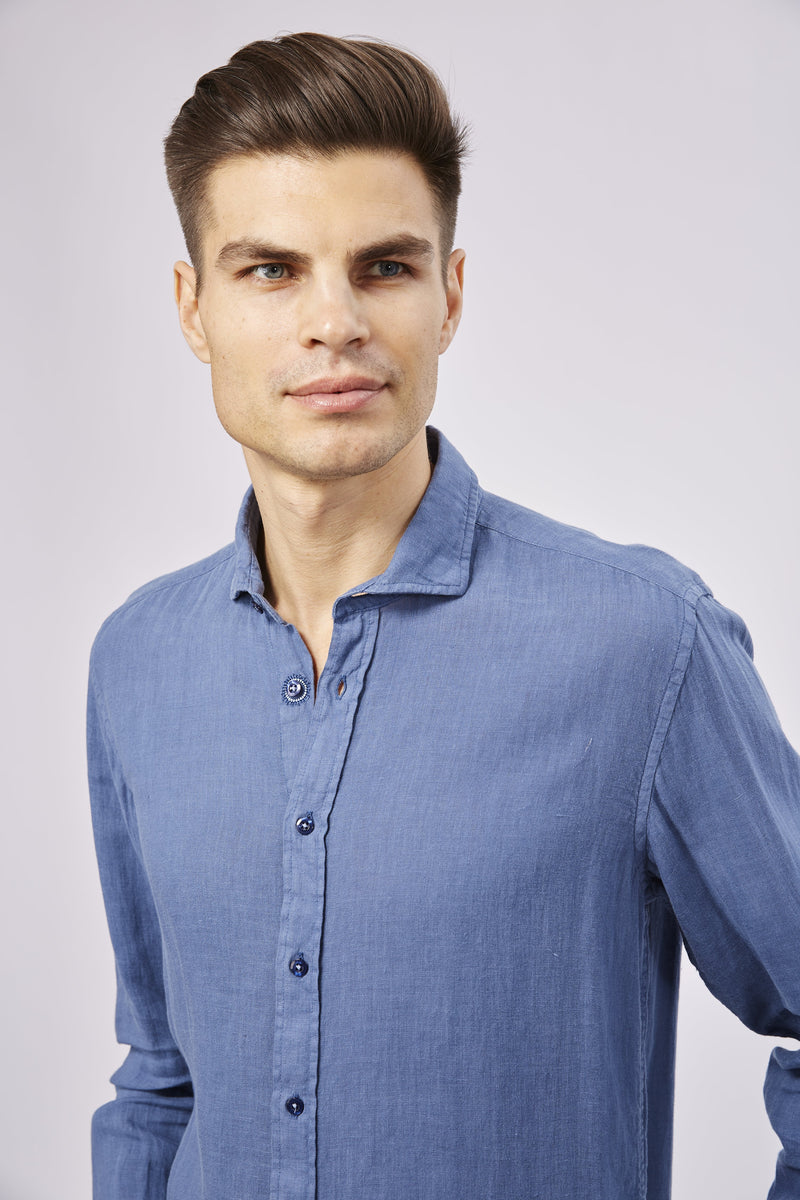 SS23 Leo Steel Blue Linen Shirt