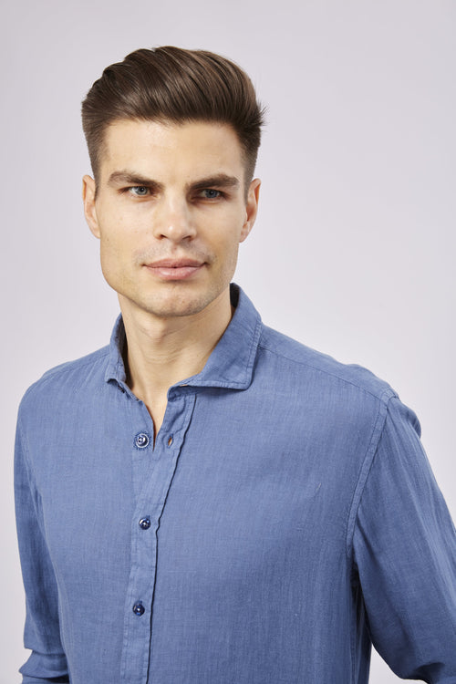 Leo Steel Blue Linen Shirt