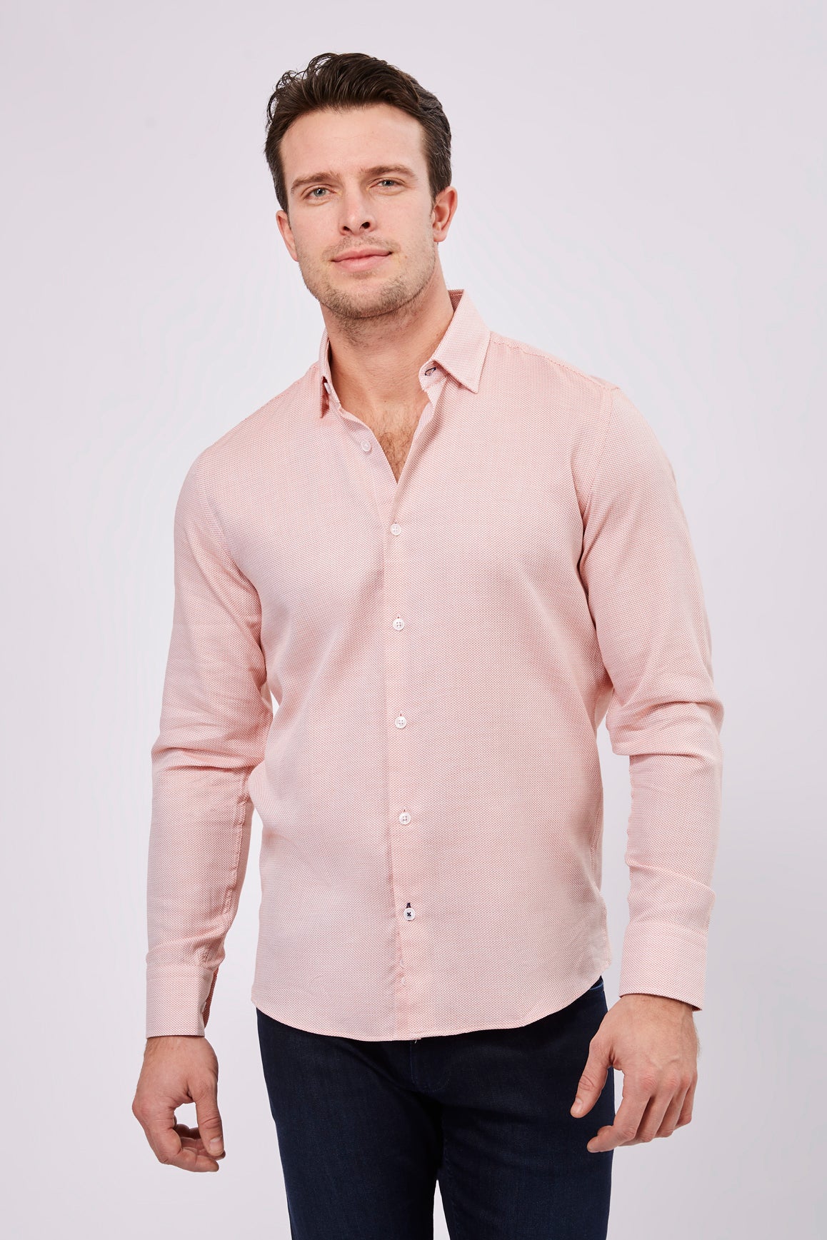 Leo Orange and White Woven Jacquard Shirt