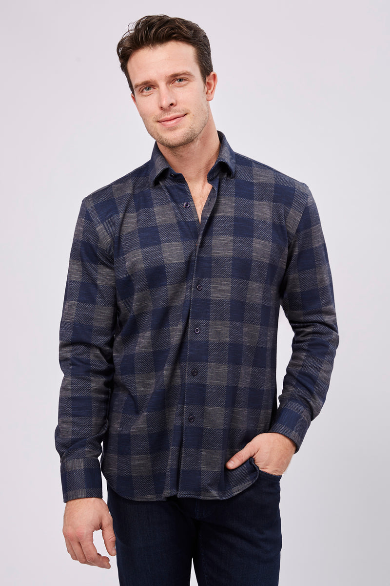 Max Colton James Shirt in Grey Navy Plaid