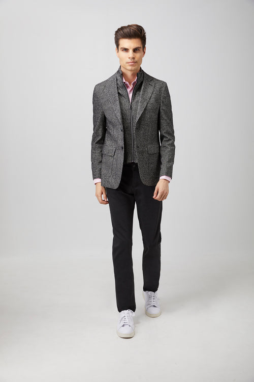 FW22 Black and White Zip Up Houndstooth Sportcoat