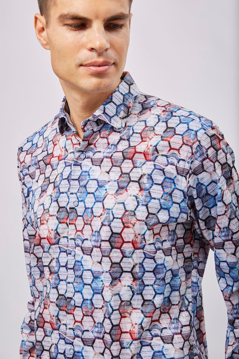 Multi Navy and White with Black Hexagon Shirt