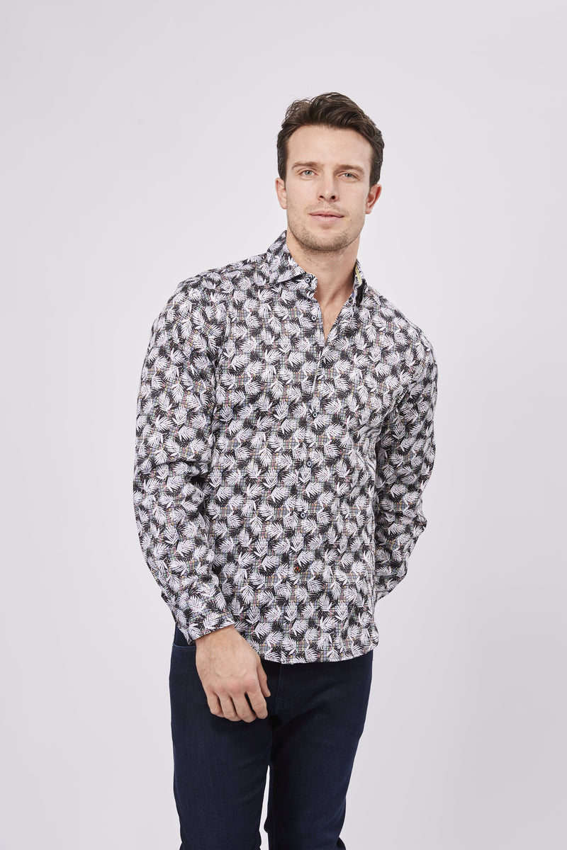 SS23 Black and White Leaves and Check Shirt