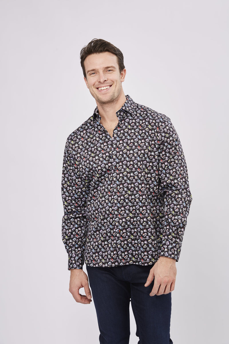 Black with Multicolor Skulls Shirt