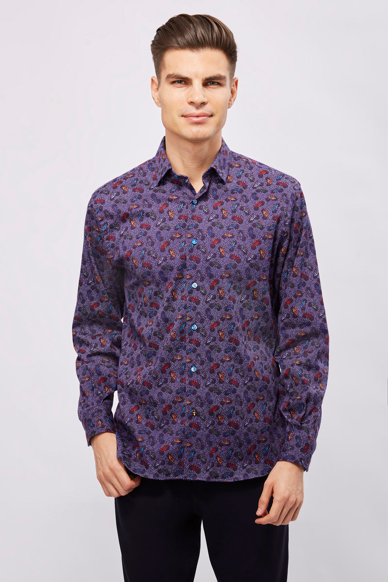 SS23 Purple and White Dots with Bicycles Shirt