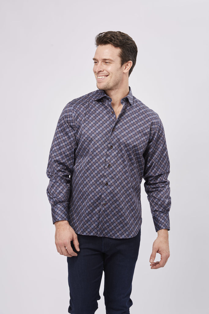 Navy with Brown Floral Designs