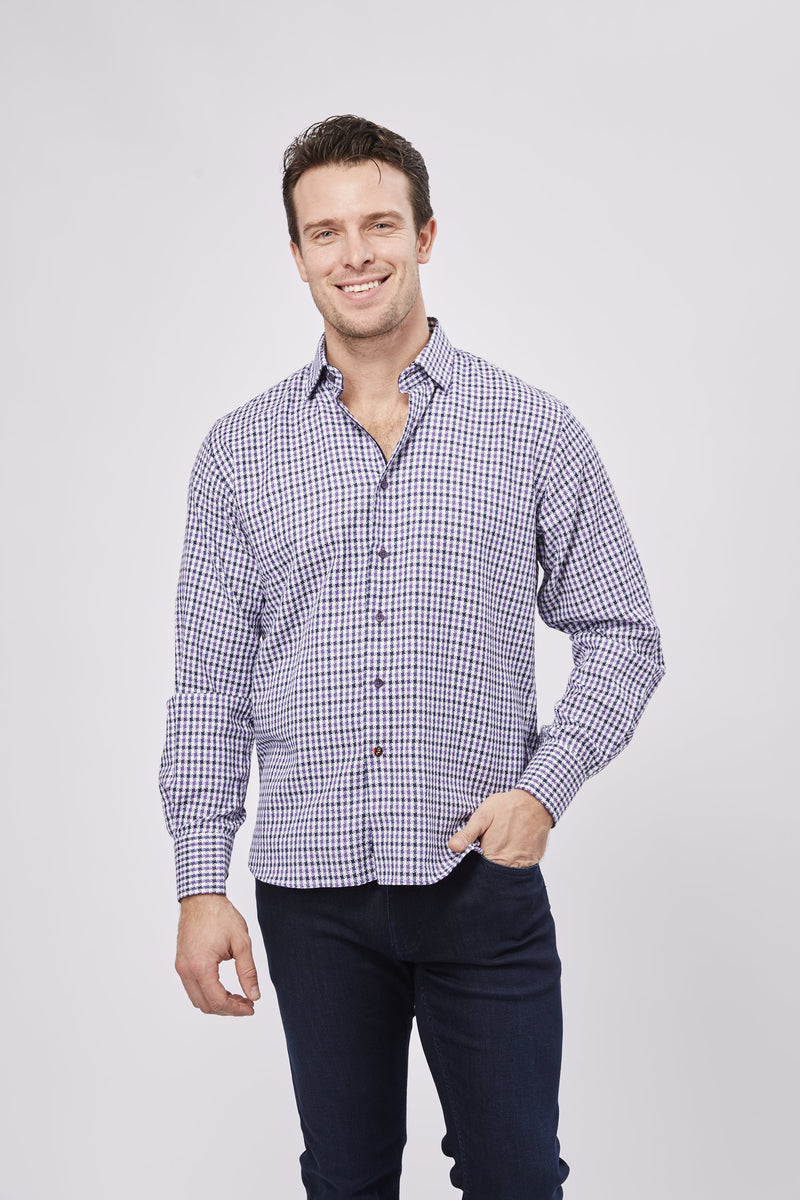 White, Purple and Navy Check with Diamond Jacquard