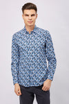 SS23 Leo White with Multi Blue Leaves Shirt