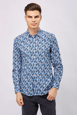 SS23 Leo White with Multi Blue Leaves Shirt