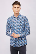 Leo White with Multi Blue Leaves Shirt
