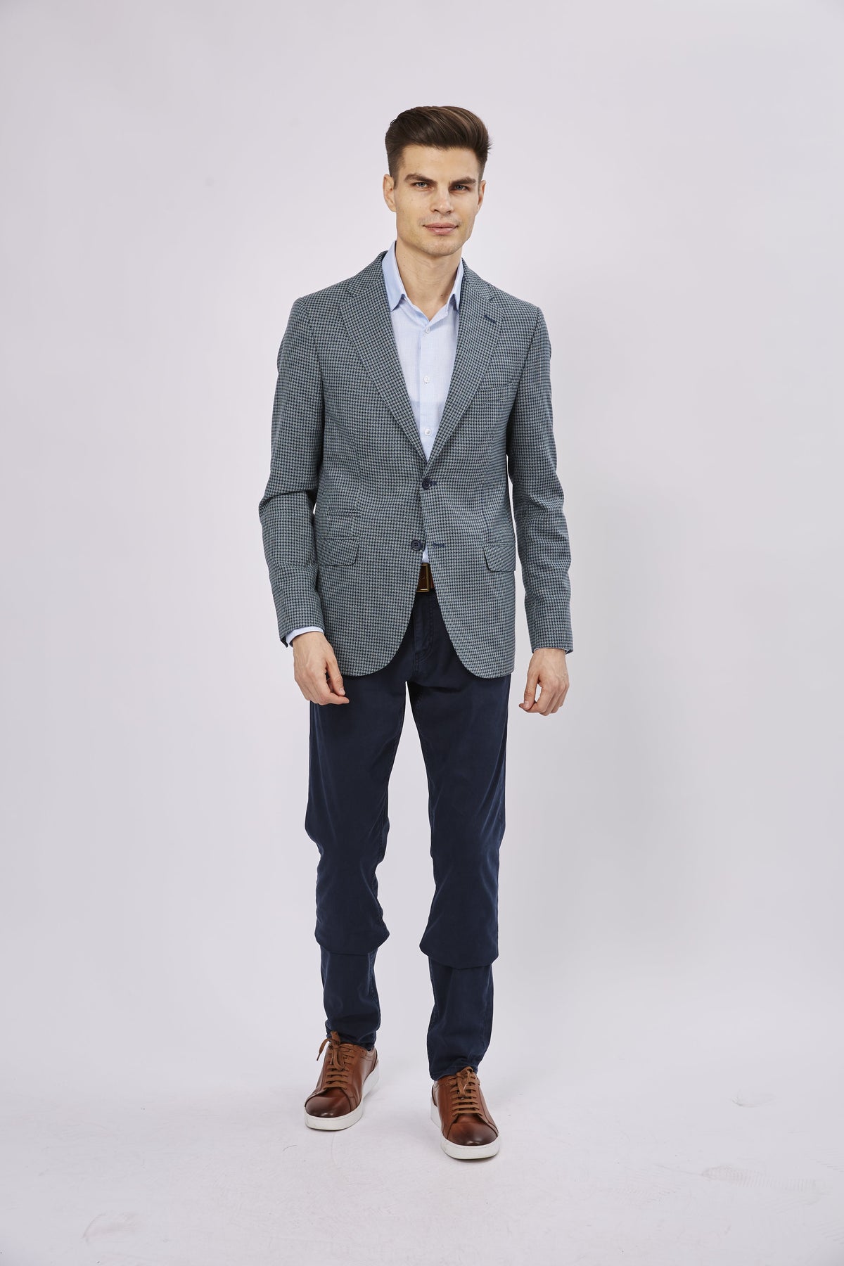 Leo Navy and Mint Twill Woven Jacquard Sportcoat