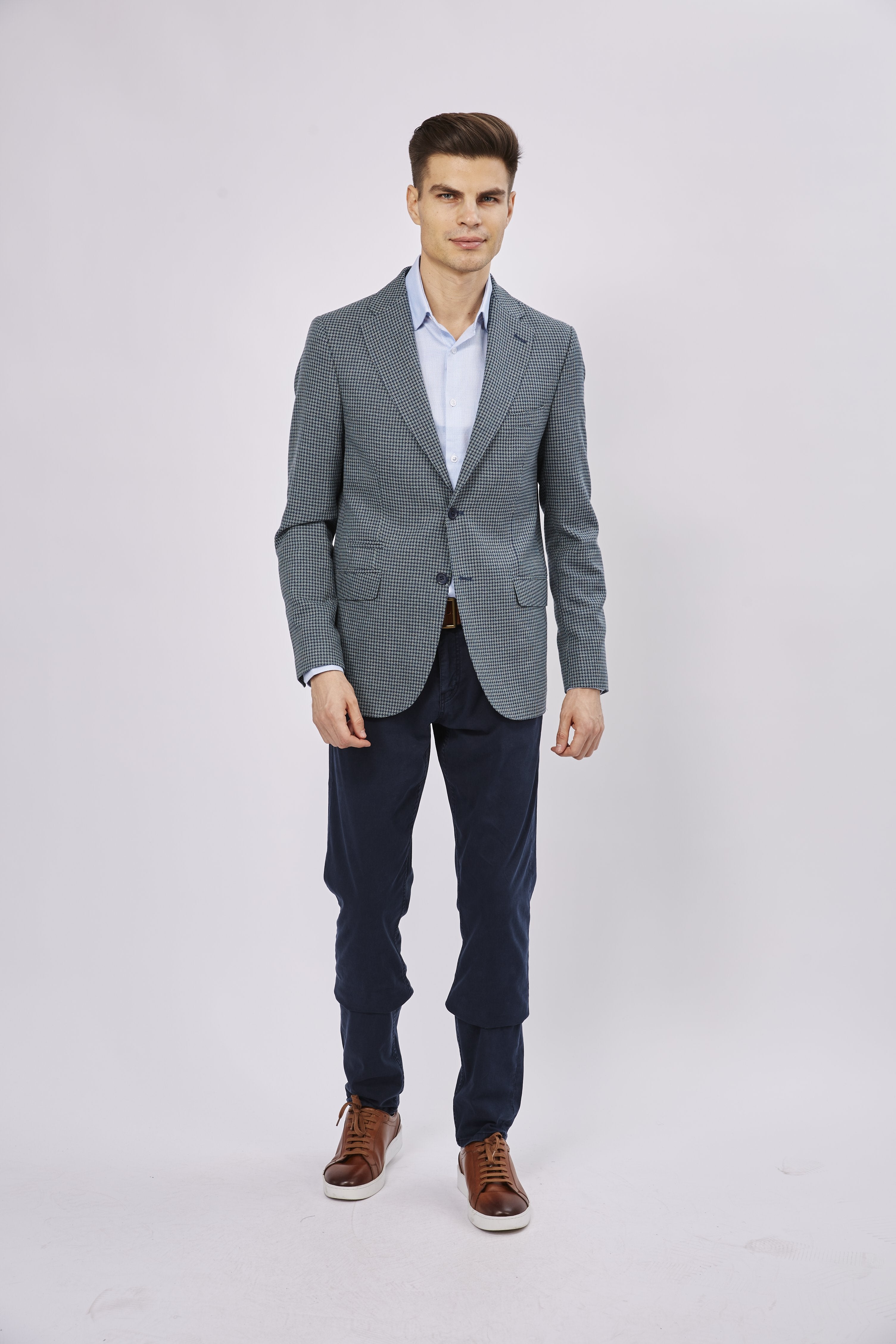 Leo Navy and Mint Twill Woven Jacquard Sport Coat