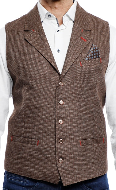 Brown Woven Vest with Lapel