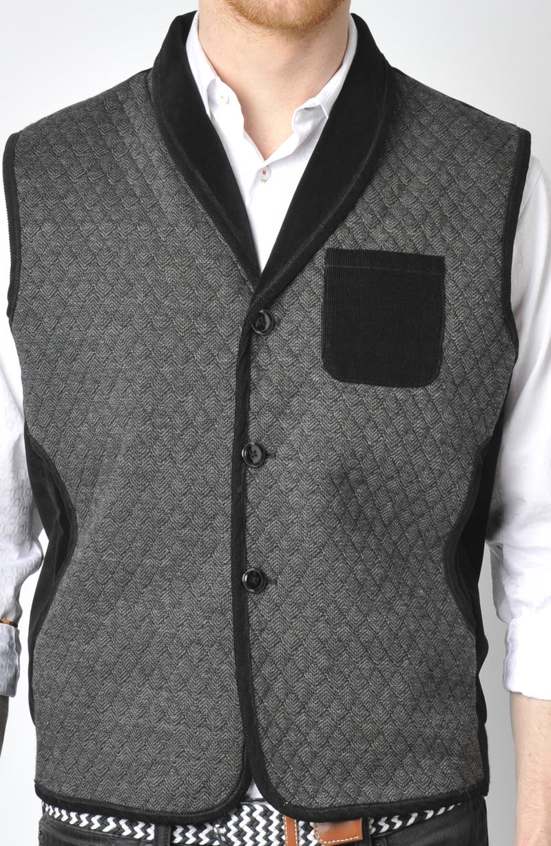 Grey Quilted Vest with Black Details