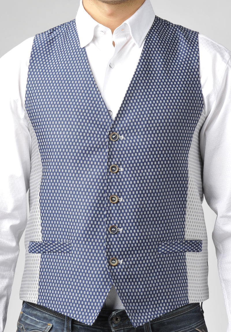 Navy and Silver Vest with Jacquard Box Design