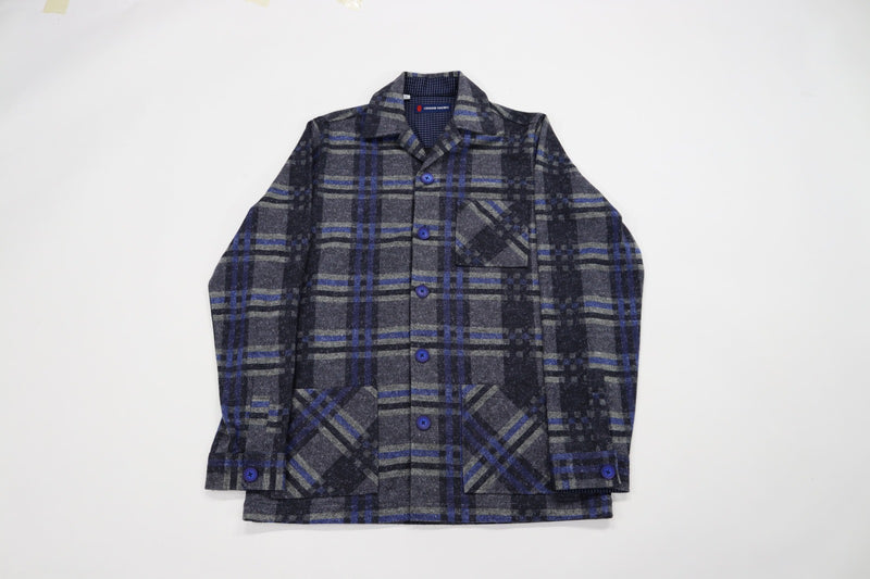 Grey, Navy, and Royal Blue Plaid Shaket